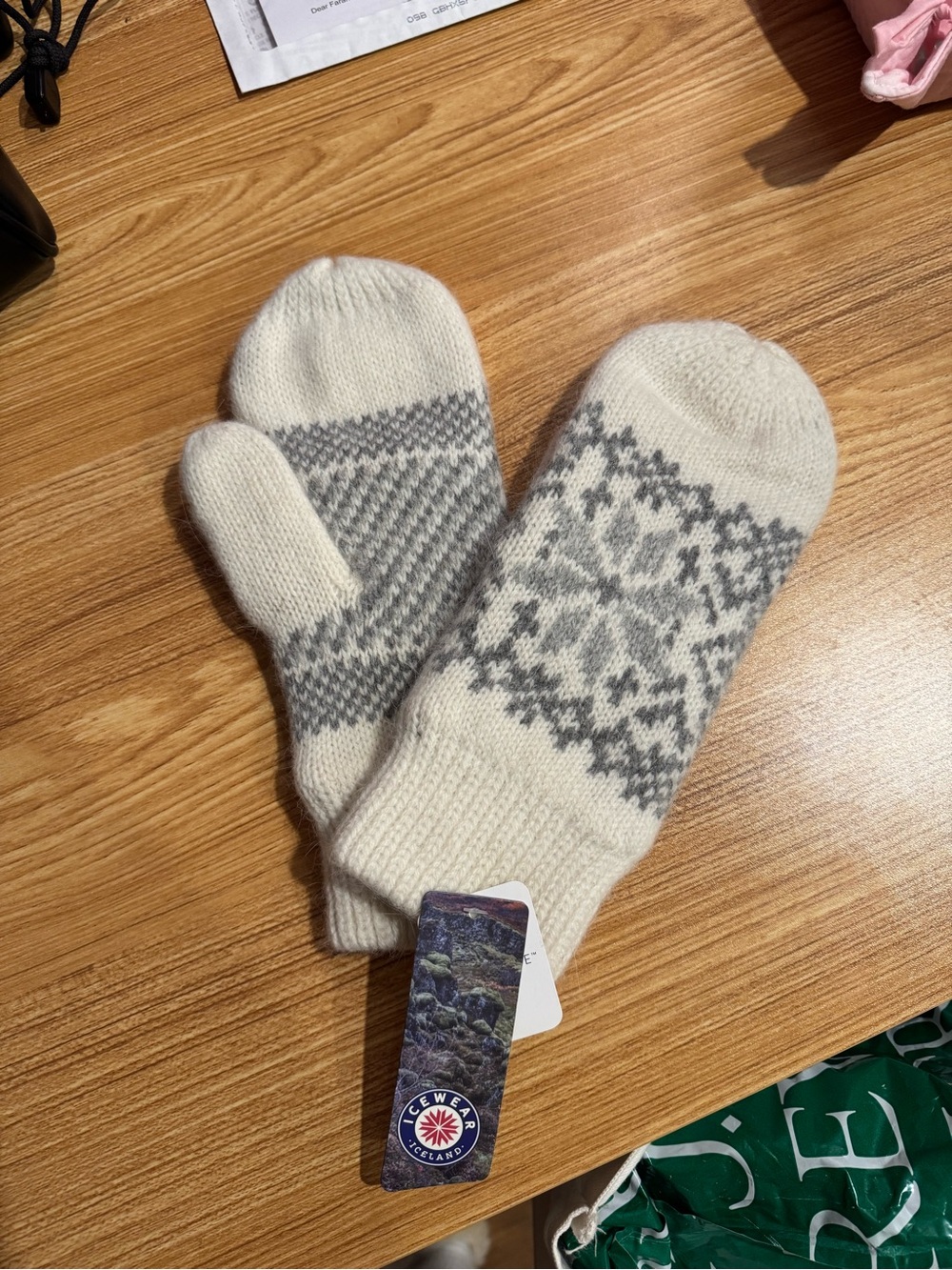 White & Gray Nordic Knit Mittens